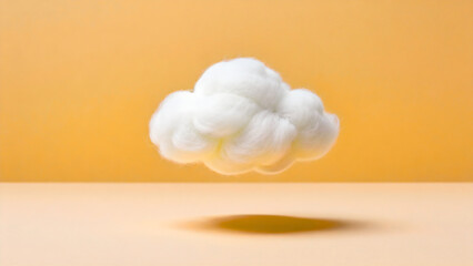  Minimalist 3D Render Fluffy White Cloud Floating on Orange Pastel Background