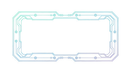 Neon Circuit Rectangle Interface featuring a refined sci-fi inspired electronic frame composed of cyan-blue-purple gradient lines and precision-placed digital nodes. The geometric motherboard-style st