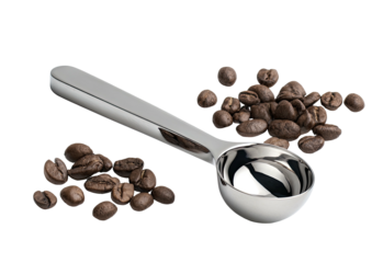 Silver spoon amidst coffee beans