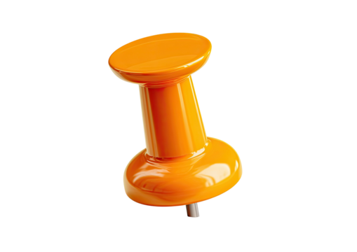 Orange push pin with metallic pin. Isolated object