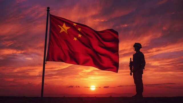 Red National Flag and Silhouette at Golden Sunset &ndash; Commonwealth Day Spirit