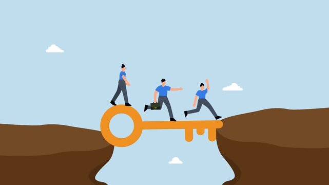 Key success - Key success, 4k animation business people walk on key success cross the gap.
