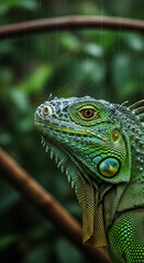 Obraz premium Green iguana close up portrait reptile exotic pet lizard wildlife animal nature photography