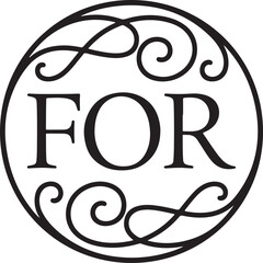 Ornate circular vector emblem featuring elegant scrollwork surrounding the capitalized FOR text in a classic serif font
