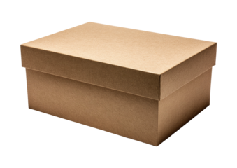 Plain tan rectangular box with lid, against a dark backdrop