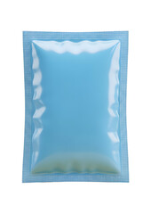 Blank blue foil sachet mockup for single dose cosmetic, food, or medical product packaging. isolated PNG with Transparent Background