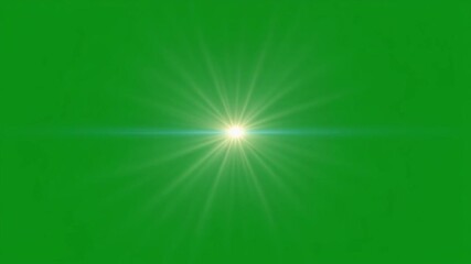 Bright glowing light burst with lens flare effect on a vibrant green background. - Powered by Adobe