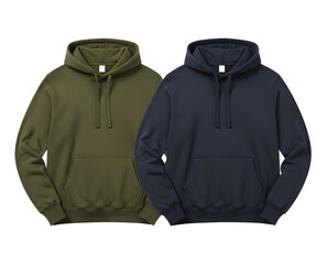 Blank olive green and navy blue hooded sweatshirts apparel mockup template isolated PNG with Transparent Background