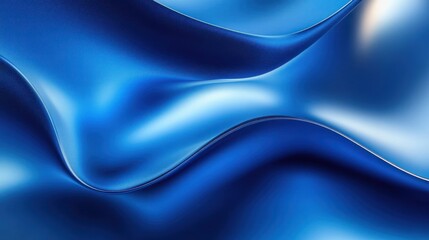 Smooth flowing blue silk-like waves with glossy highlights and soft folds conveying calm, elegant and futuristic serenity