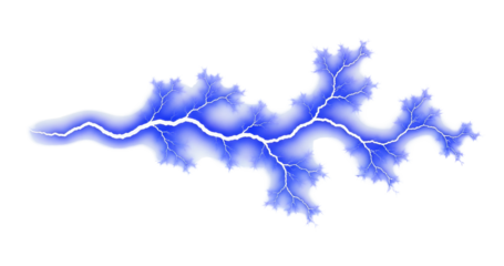 Bright blue electric lightning bolt discharge effect graphic element for power and energy designs isolated PNG with Transparent Background