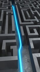 Abstract Glowing Path Through a Complex Maze Representing Creative Problem Solving