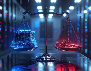AI Bias Concept: Unbalanced Digital Scales of Justice Representing Inequality