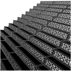 Ornamental Stair Steps Vector. Decorative Retro Vintage Stairs That Use Metal In Their Design. Illustration Isolated On White Background. 