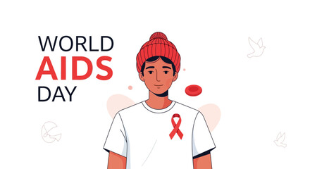 World AIDS Day awareness with person and red ribbon of support and solidarity