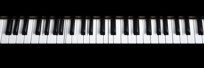 Close-up of glossy piano keyboard with black and white keys on a dark background evoking elegance and calm