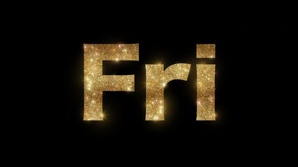Luxury alphabet "Fri" with golden glitter, days of the week, alpha channel