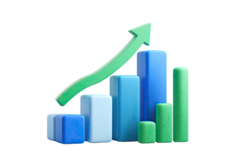Ascending bar graph with a green arrow