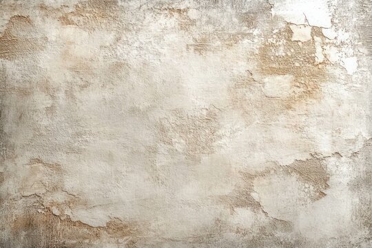 weathered plaster wall with peeling paint, cracks, rough textured surface and warm beige stains evoking rustic aged nostalgia