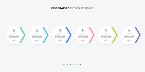 Modern Infographic template featuring 6 steps with icons, designed for business concepts. Ideal for presentations, banners, workflow layouts, process diagrams, flowcharts, diagram.