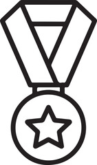 Outline vector medal icon with a star at its center, representing achievement and victory.