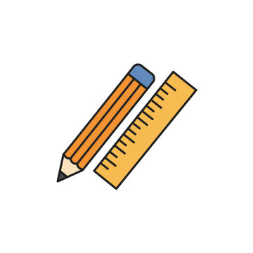 yellow pencil and ruler on white clip art preview