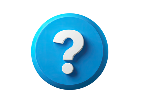 3D question mark on blue button, isolated black background