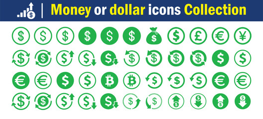 Dollar and Finance Symbol Set. Money coin isolated.. Internet money icons pack in checkerboard. Vector Illustration