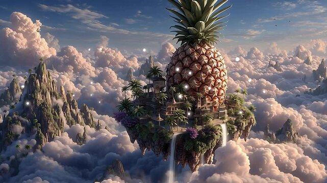 Epic Fantasy Landscape with a Giant Pineapple Mountain