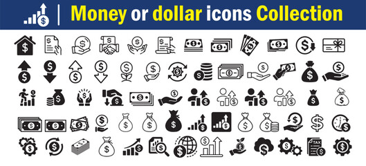 Finance and Currency Symbol Set in Vector Style. Finance and payment line icon set. Money, currency, and transaction symbols. Vector Illustration