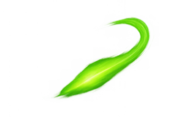 Green energy light stream flowing, glowing ethereal swoosh effect with transparent background