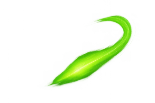 Green energy light stream flowing, glowing ethereal swoosh effect with transparent background