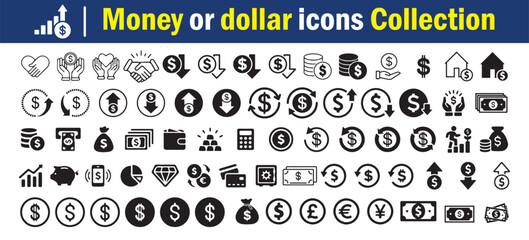 Money and Dollar Icon Set in Green Vector Style. Containing money savings, finance, growth, investment, payment, earnings, management and more. Vector illustration