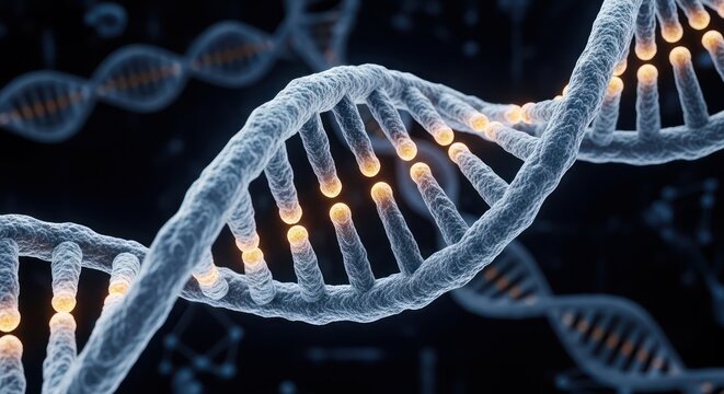 Visual representation of human genome structure and genetic code in a microscopic view