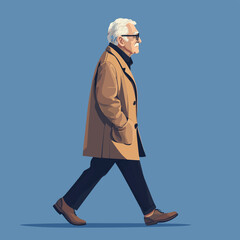 Obraz premium aged society concept. old elderly man walking home from work alone. pension , poverty, debt, loan. depression theme background , vector style simple color