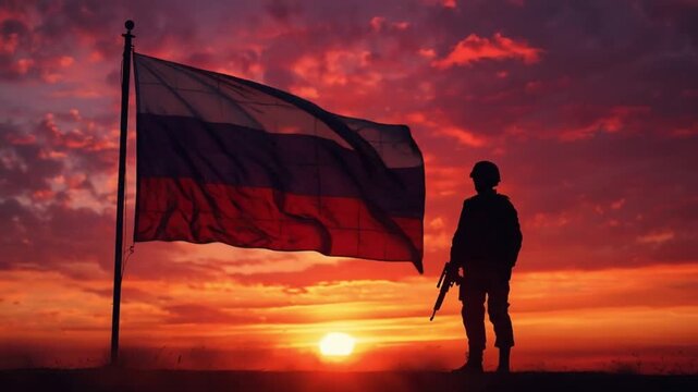 Flag and Silhouette Against Red Sunset &ndash; Commonwealth Day Tribute