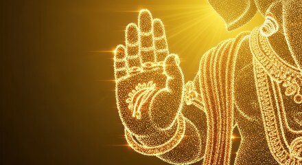 Golden ethereal depiction of blessing hand gesture, spiritual illustration concept