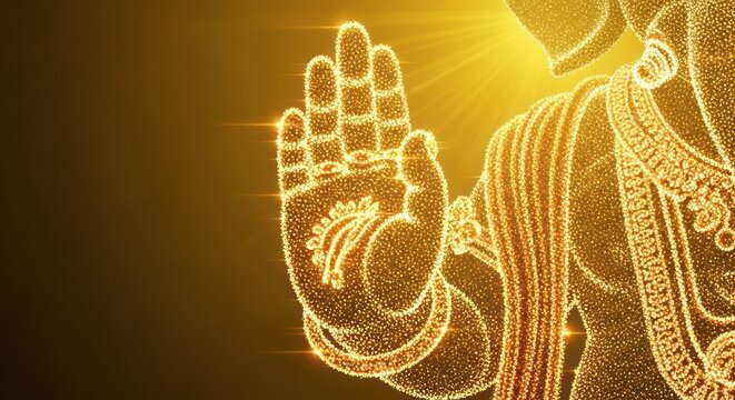 Golden ethereal depiction of blessing hand gesture, spiritual illustration concept - Powered by Adobe