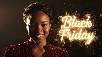 Black Friday Sale Event with Young Woman Smiling.
