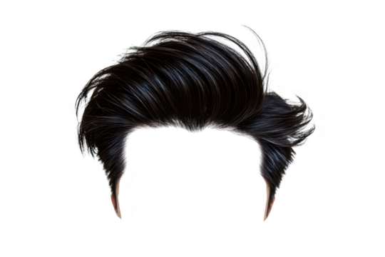 A stylish and voluminous hairstyle featuring dark. glossy hair with dynamic movement. suitable for fashion photography or hair styling inspiration in a minimalist setting