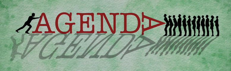 One guy is seen aggressively pushing his own personal agenda at the expense of his colleagues in a 3-d illustration.