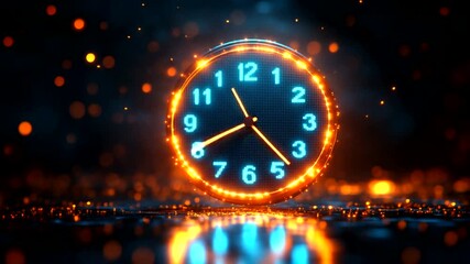 Glowing Clock with Sparkling Background at Midnight - Powered by Adobe