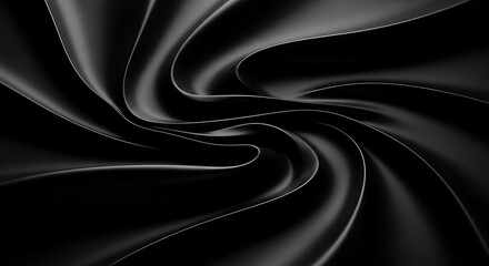 Fototapeta premium Swirling black fabric with smooth curves and light reflections texture