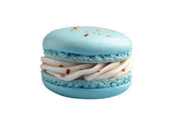 Blue macaron with cream filling, close-up shot