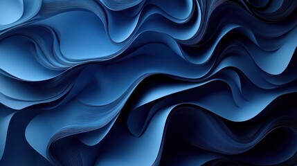 Fototapeta premium layered flowing blue ribbons and waves forming smooth abstract folds and shadows, evoking calm, depth and serene motion