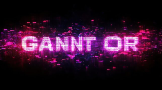 glitchy neon pink pixelated digital text reading GANNT OR on a black background, fragmented energetic futuristic mood