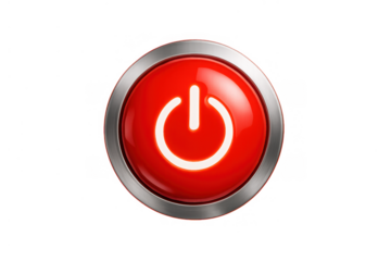 Power button glowing, red circle switch icon representing start, stop, on, or off functionality, transparent background