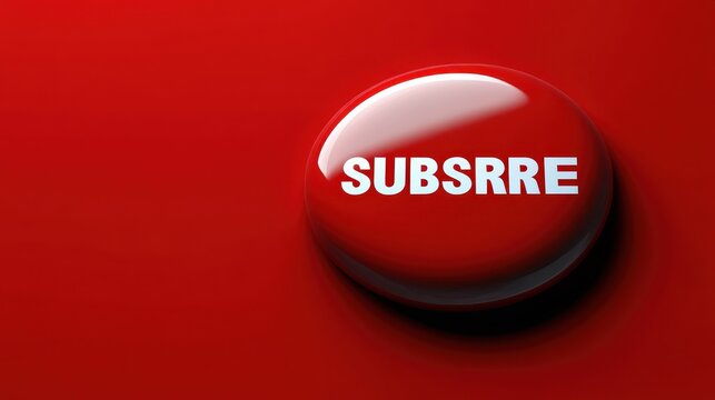 Glossy red round button with white uppercase text reading 'SUBSRRE', a bold call-to-action conveying urgency and attention - Powered by Adobe