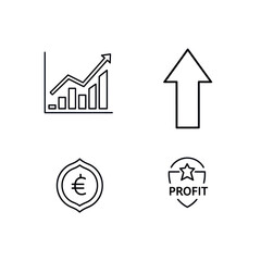 Business growth and finance icon set with chart, arrow, euro, and profit symbols