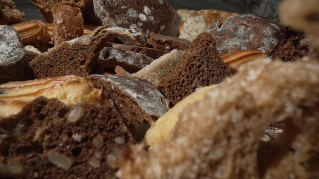 Bakery waste. Bread loss. Uneaten discarded bread. Mold on bread