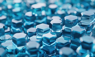 Fototapeta premium Abstract hexagonal array crystal structure blue geometric background texture